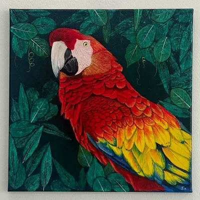 Exquisite Hand-Painted Macaw Masterpiece – A Statement Piece for the Discerning Collector