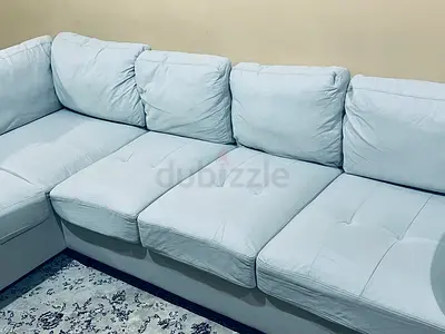 Comfortable L-Shaped Sofa in Light Blue