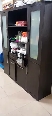 Modern Dark Wood Cabinet with Glass Panels