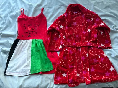 Cute UAE-themed Childrens Dress and Cozy Robe Set