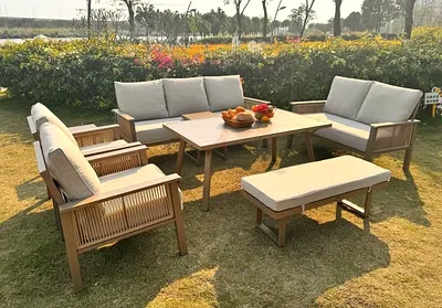 Stylish High Quality 9 seater Beige Aluminium Outdoor Furniture Set with Big Table
