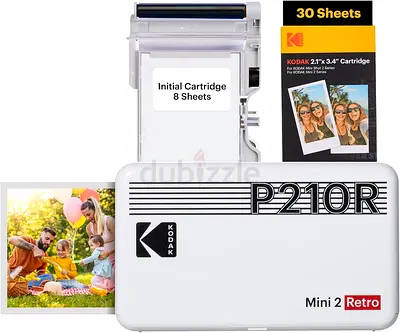 Kodak Mini 2 Retro 4PASS Portable Photo Printer, 2.1x3.4 inches, 38 Sheets Bundle