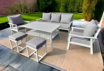 High Quality Super Comfortable White Aluminium Outdoor Sofa Set with Big Table