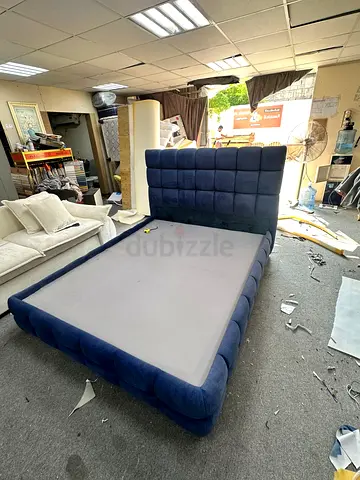 Elegant Blue Upholstered King Size Bed for Sale