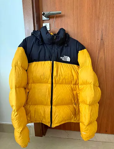 Mens North Face Puffer Jacket in Black and Yellow The North Face Yellow 1996 Retro