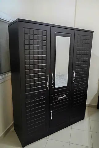 Modern Black Wardrobe with Mirror and Ample Storage
