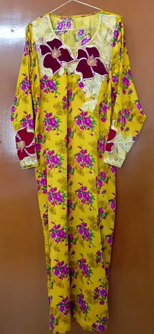 Charming Yellow Floral Kaftan with Embroidery