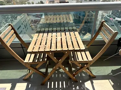 Charming Foldable Wooden Balcony Table with Chairs