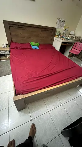 Stylish Bed Frame with Comfortable Mattress and mirror dressing table