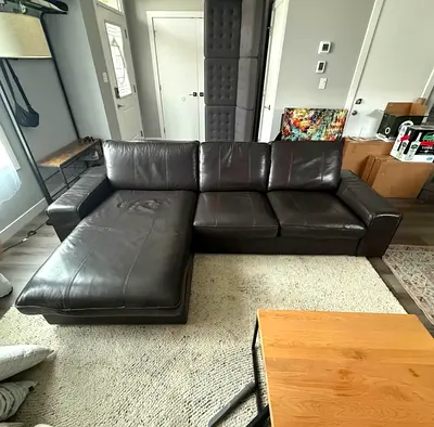 IKEA KIVIK L-shape Leather Sofa with Chaise Dark Brown Great Condition