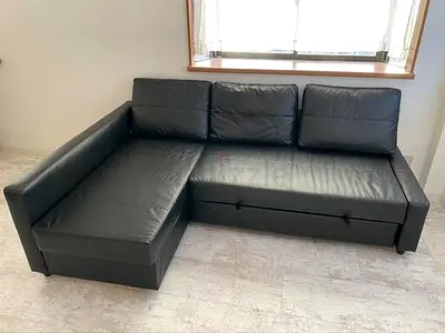 Comfortable Black Leather Sectional Sofa with Storage