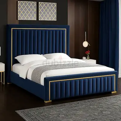 Luxurious Navy Blue Stylish Queen Size Customised Bed For Sale