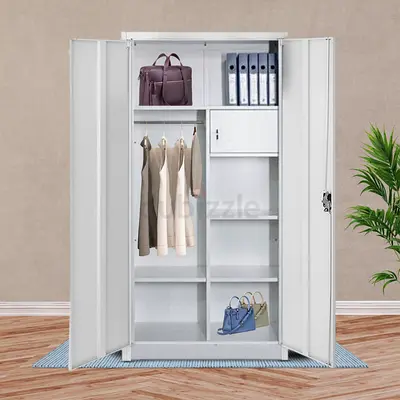 Spacious White Wardrobe with Shelves and Hanging Space