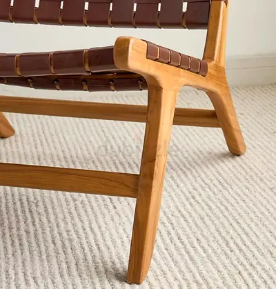 Natural Wooden Chair with Leather Straps