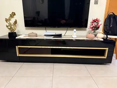 Black TV Stand with Gold Accents