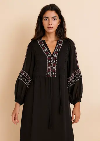 Black Zara Chiffon Dress with Moroccan Inspired Embroidery