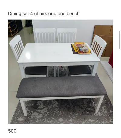Charming White Dining Set with 4 Chairs and Bench --must pick up this this week Move out sale