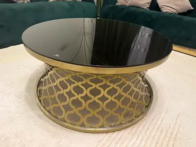 Elegant Round Coffee Table with Gold Trim