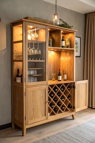 Elegant Wooden Display Cabinet with Wine Rack