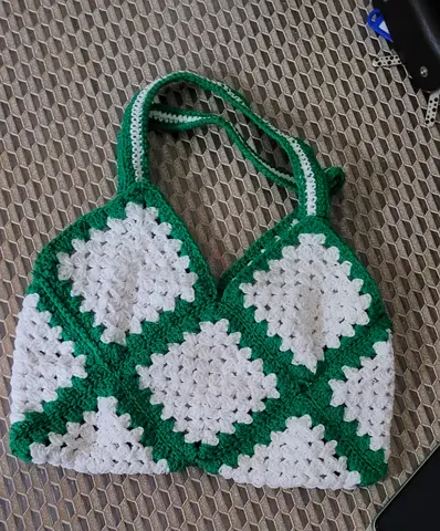 Handmade Crochet bag in Green and White