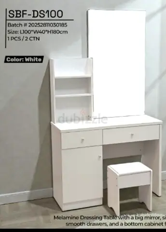 Stylish White Melamine Dressing Table with Mirror