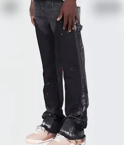 Flared jeans Stylish Black Distressed Jeans with Unique Design