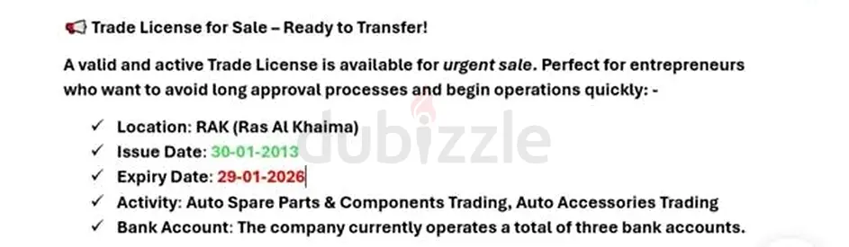 Trade License for Sale - Ready to Transfer!