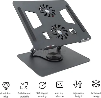 YL-906 Aluminium Tabletop Laptop Stand with Double Fan 360 Degree Rotating Adjustable ( Fix Price)