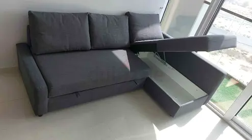 Comfortable Grey Sofa with Storage Feature
