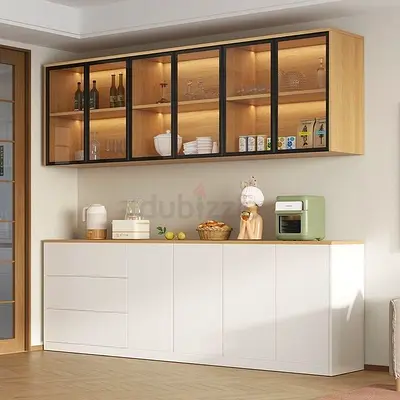 Modern and Elegant Kitchen Cabinet with Glass Shelves