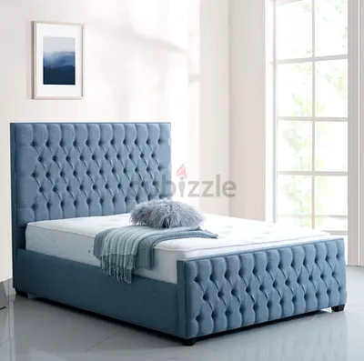 Elegant Blue Upholstered Bed Frame