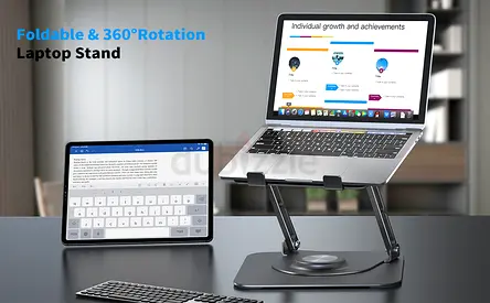 YL-906 Aluminium Tabletop Laptop Stand with Double Fan 360 Degree Rotating Adjustable ( Fix Price)