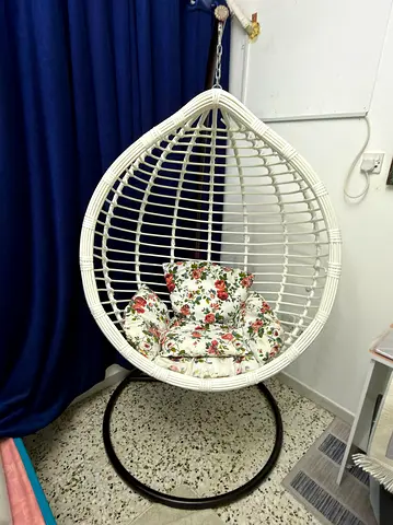 Hanging Swing Chair with Floral Cushion
