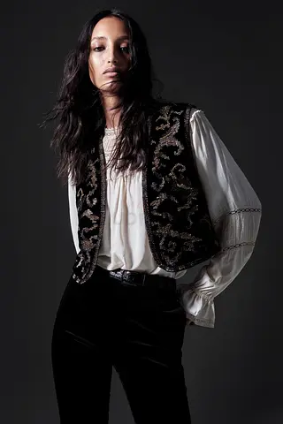 Zara Velvet Waistcoat With Beads  Embroidery