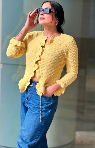 Bloggers Favourite Zara Ruffled Knit Cardigan in Yellow