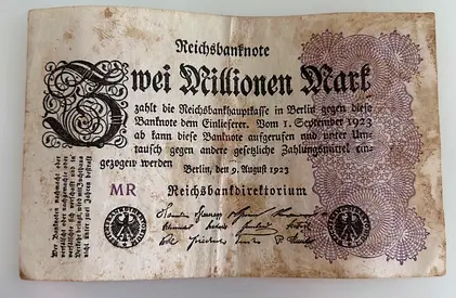 للبيع ورقة نقدية ألمانية أصلية فئة 2,000,000 مارك – سنة 1923. قطعة تاريخية من فترة التضخم الكبير، حا