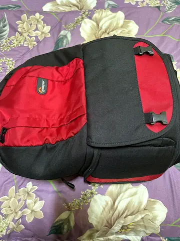 Stylish Black and Red camera and lens  Backpack for Sale