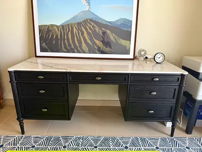 Elegant Black Wooden Desk with Marble Top