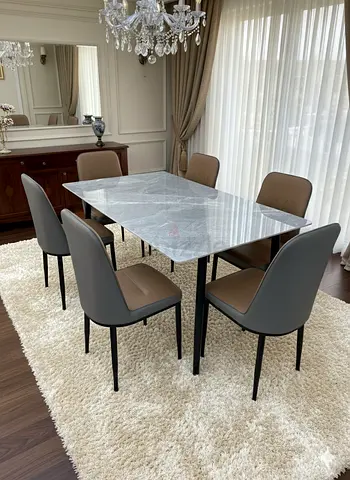 Brand new marble dining table with six chair for sale