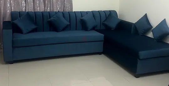 Elegant Blue Fabric Corner Sofa Set