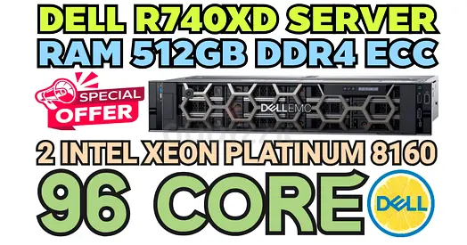 DELL POWER EDGE R740XD SERVER RAM 512GB DDR4 96 CORE 2 INTEL XEON PLATINUM 8160 HARD DRIVE SAS 32TB