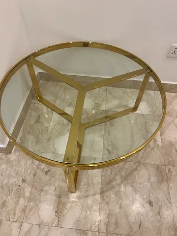 Elegant Glass Top Coffee Table with Gold Trim