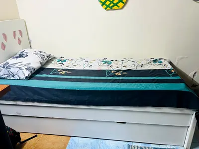 Comfortable White Single Bed with pullout bed