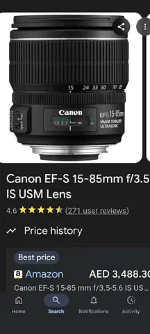 Canon EFS 15-85mm Lens with Image Stabilizer