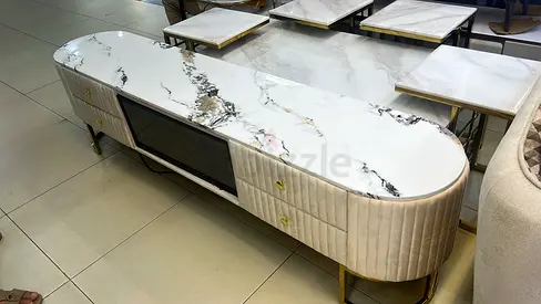 Elegant Marble Finish TV Unit with Storage