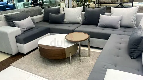 Stylish Modern L-Shaped Sofa with Coffee Table