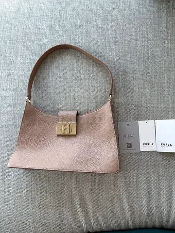 Furla 1927 M Shoulder Bag in Soft Beige pebbled leather