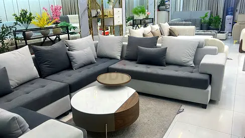 Stylish Modern L-Shaped Sofa with Coffee Table