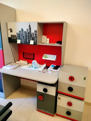 Modern Study Desk with Storage and Red Accents