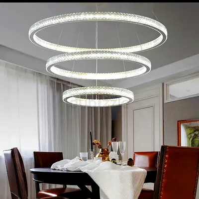 Luxury Modern Crystal LED Ring Chandelier | 3-Tier Adjustable Hanging Light | Dining  Living Room D